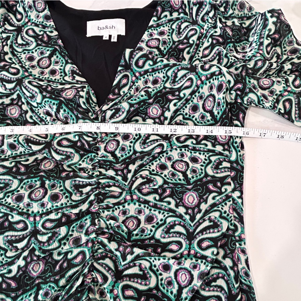 ba&sh Robe Fanny Ruched Front V Neck Viscose Mini Dress - Picture 13 of 16